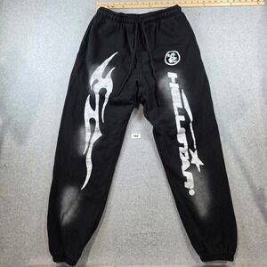 Hellstar Black Flame Graphic Sweatpants Joggers Mens Streetwear Black White